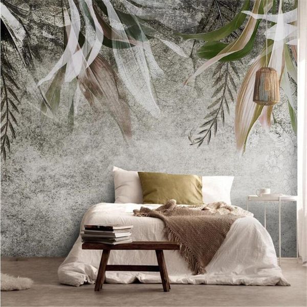 

wallpapers milofi custom 3d large mural wallpaper nordic retro hand-painted abstract art leaf plant bedroom living room po background wa