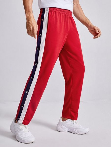 

men elastic waist contrast sideseam joggers b5lr#, Black
