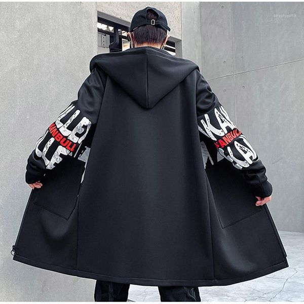 

men's trench coats coat men hooded printing jacket mens windbreaker pocket hip hop street casual fashion dust male, Tan;black