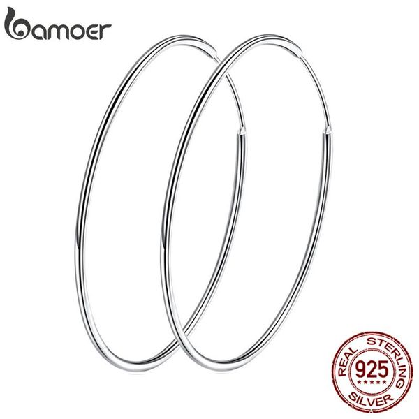 

hoop & huggie bamoer 925 sterling silver large earrings circle endless big hoops earring 30/40/50mm for women girls, Golden;silver