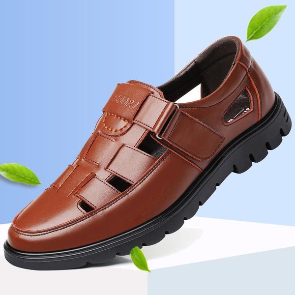 

sandals brand genuine leather shoes summer men's fashion casual men beach sandalias big size 38-44, Black