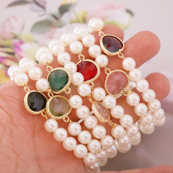 

beaded, strands multicolor crystal pearl bracelet for women elasticity adjustable vintage b292, Black