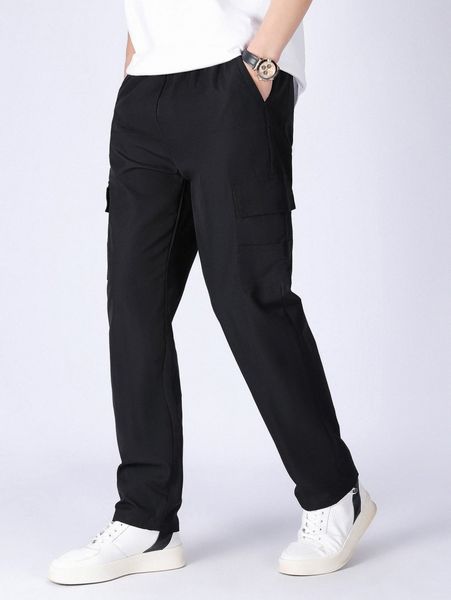 

men flap pocket side cargo pants z7wy#, Black