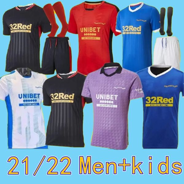

glasgow rangers champions 55 version soccer jerseys 2021 2122 defoe morelos kent aribo arfield 21 22 men kids kits football jersey, Black;yellow