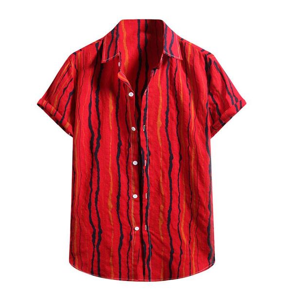 

men's casual shirts men chinese style cotton linen shirt stripe print short sleeve button hawaiian beach, White;black