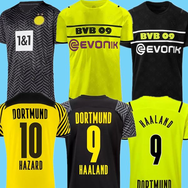 

dortmund jerseys 21 22 soccer football shirt haaland reus neongelb bellingham hummels brandt borussia men + kids kit maillot de foot 2021 20, Black;yellow