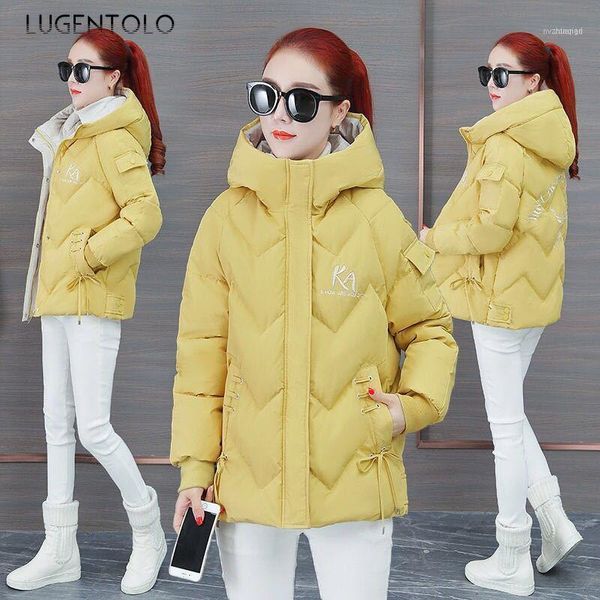 

women's down & parkas women jacket warm parka loose hooded solid long sleeve slim fit short coat zipper female casual straight lugentol, Black