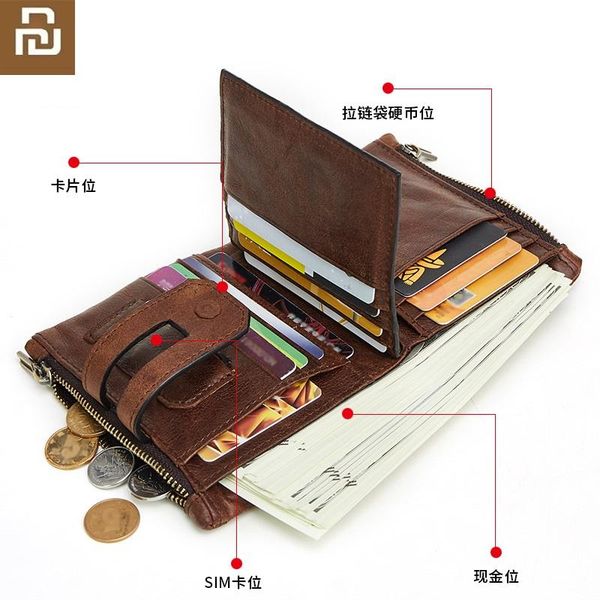 

backpack men's wallet rfid genuine leather mony bag fashion double zipper multi-card slot clutch coin purse cowhide card holder