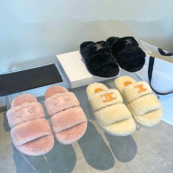 

slippers fadeshi ladies fur fall 2021 winter flat shoes size 34-41, Black