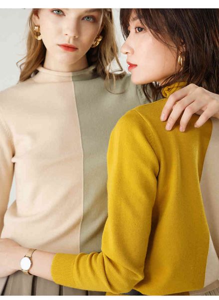 

women's sweaters turtleneck pullover cashmere sweater women streetwear contrast patchwork sweter jumper pull femme truien dames jngp, White;black