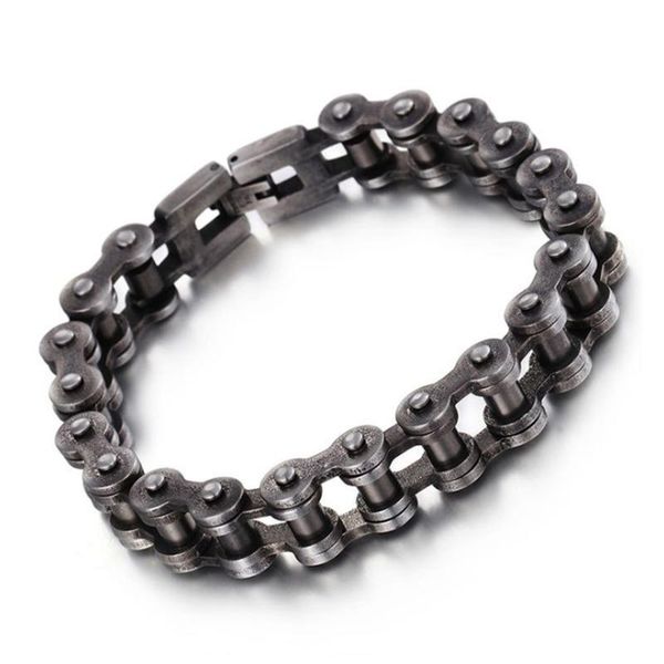 

link, chain men's bike bracelet hip hop bicycle link heavy matte 316l stainless steel biker for male jewelry 12mm/18mm/22mm, Black