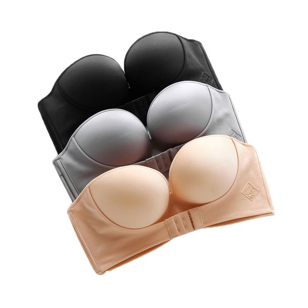 

strapless bar womens invisible bralette front closure push up bra seamless lingerie def cup panties, Red;black