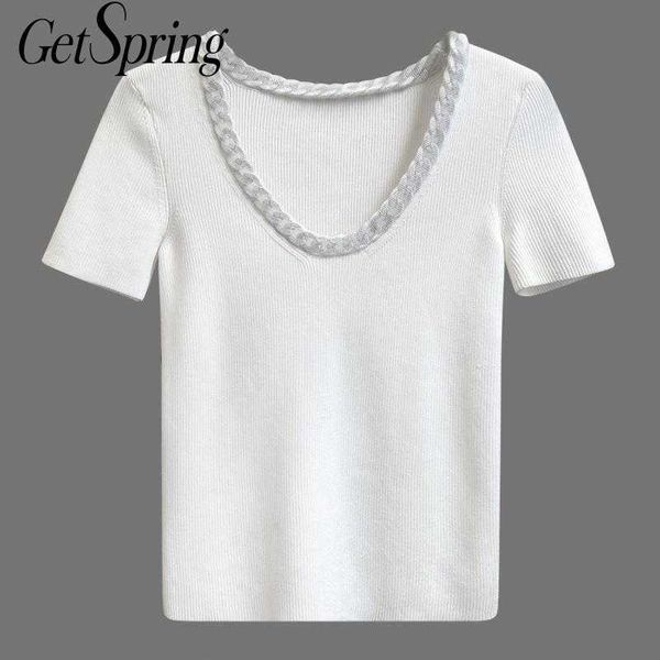 

getspring women sweater chain patchwork knitted sweaters black white all match pullovers 210601, White;black