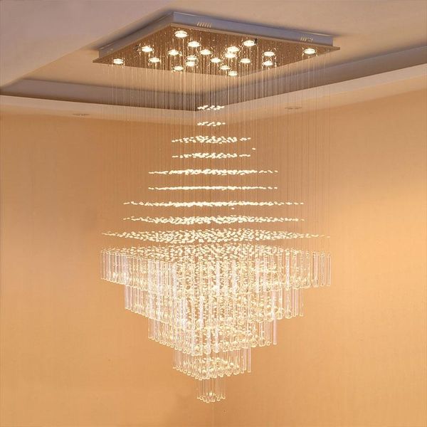 Lâmpadas pendentes Building Duplex Big Chandelier Lâmpada de estar Modern Villa Hall El Square Crystal Long Staircase Chandeliers