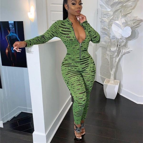 

women's jumpsuits & rompers fashion women autumn winter printed long sleeve full jumpsuit skinny bodycon zipper playsuit fitness overal, Black;white