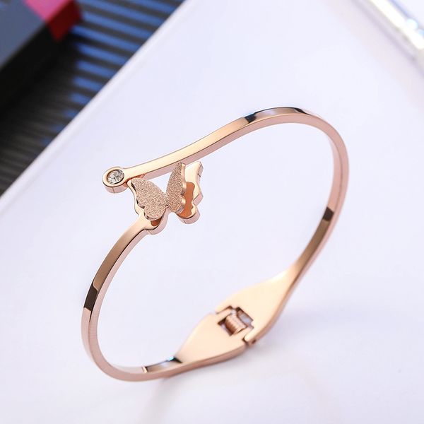 

new popular rose gold titanium steel butterfly charm open bangle bracelet jewelry for women, Black