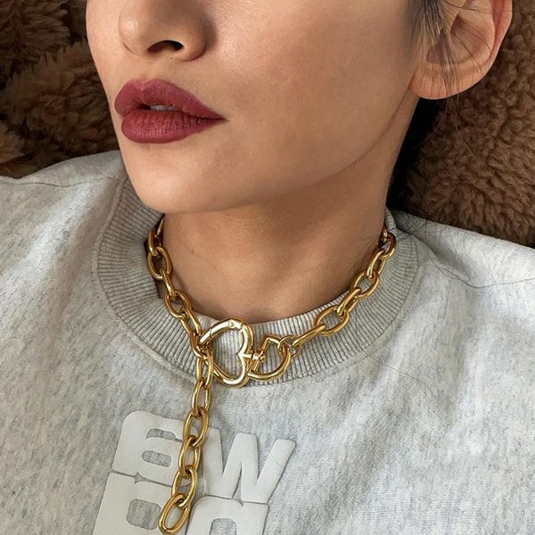 

chains hip hop geometric alloy thick bracelet necklace for women heart clavicle necklaces creative fashion jewelry accessories, Silver