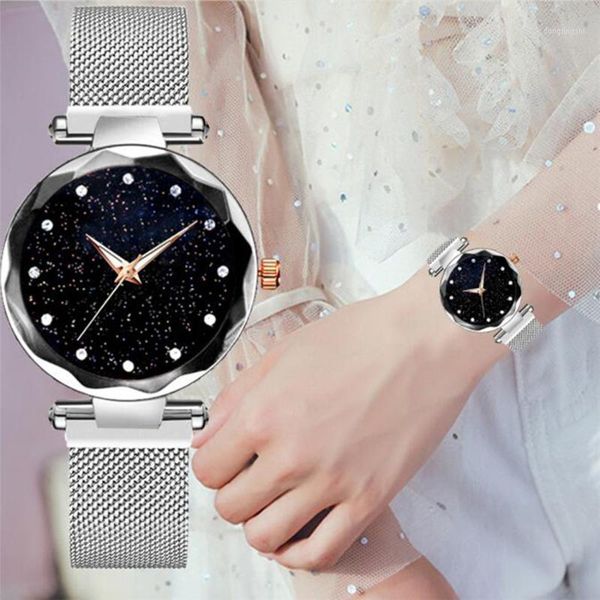 

wristwatches starry glow crystal watch ladies fashion simple stainless steel mesh analog quartz women's y40, Slivery;brown