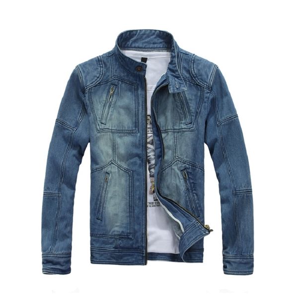 

men's jean jacket men denim jackets for men slim fit stand collar 100% cotton outerwear fashion jean jacket coat male light blue 210518, Black;brown