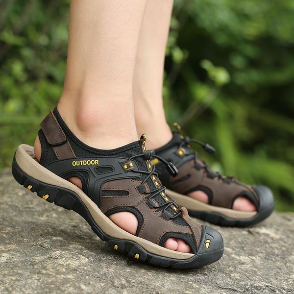 

sandals men's leather summer beach shoes non-slip outdoor, Black