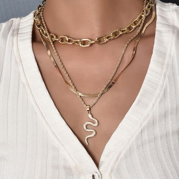 

pendant necklaces personality stylish serpentine women multi-layered combination necklace jewelry golden for girl gift, Silver