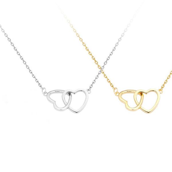 

double heart statement necklace for women gold silver link chian wedding jewelry