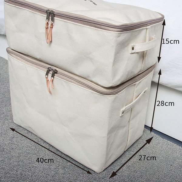 

thickened canvas storage box organizer clothes finishing bag with cover double zipper cotton quilt clothing & wardrobe