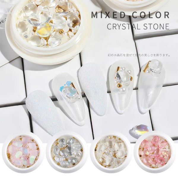 

box mixed 3d nail rhinestones decoration clear crystal pearl art rivet handmade diy manicure accessories decorations, Silver;gold