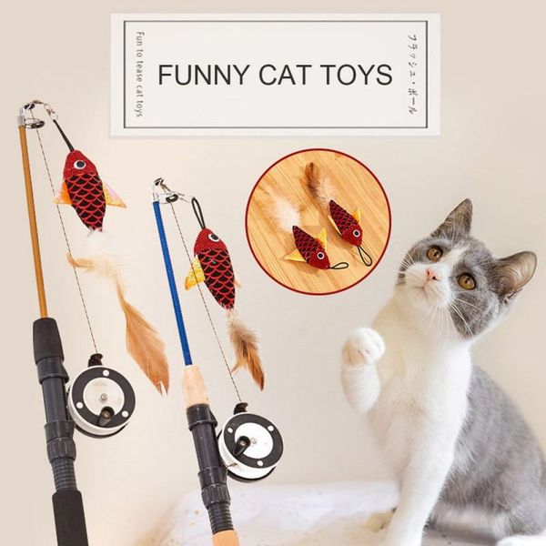 

cat toys pet fish-shaped toy fishing rod feather funny stick random color