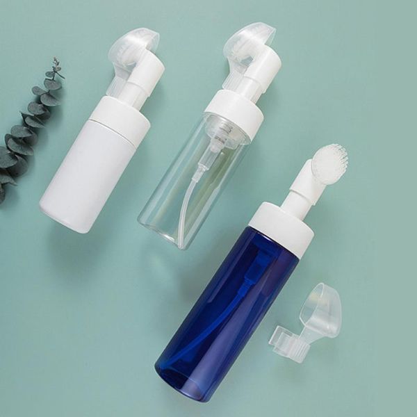 

storage bottles & jars 1pc plastic refillable facial cleanser foaming bottle with silicone wash brush cleansing milk beater separate bottlin