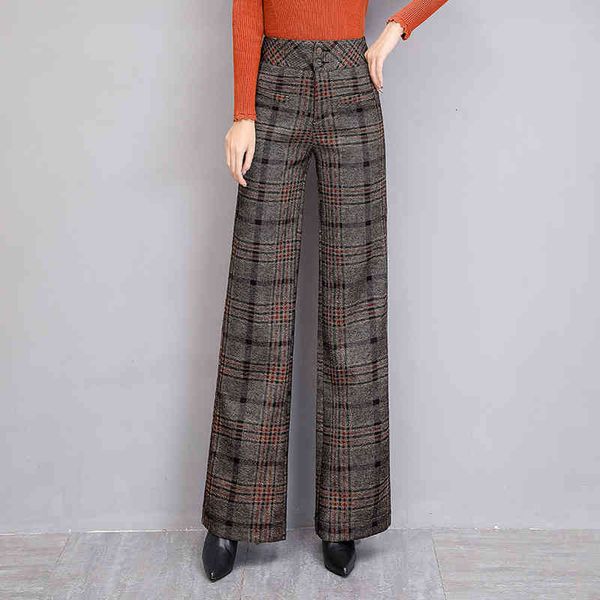 

capris high waist pants wool breeches plaid women's trousers winter, Black;white