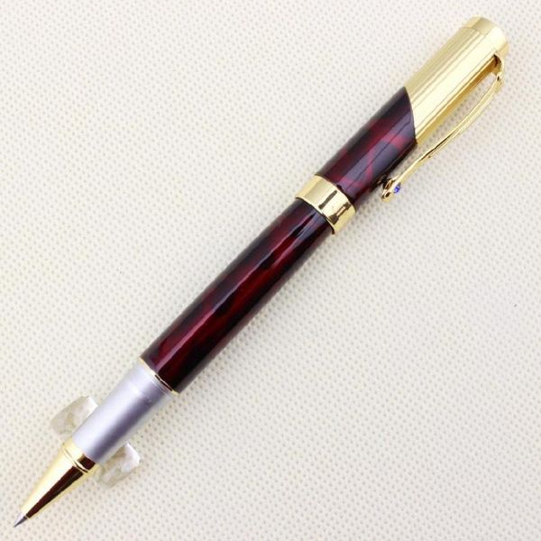 Jinhao 9009 escuro vermelho e dourado luxo diamante extra fina fina caneta 0,38mm canetas de tinta para escrever R20