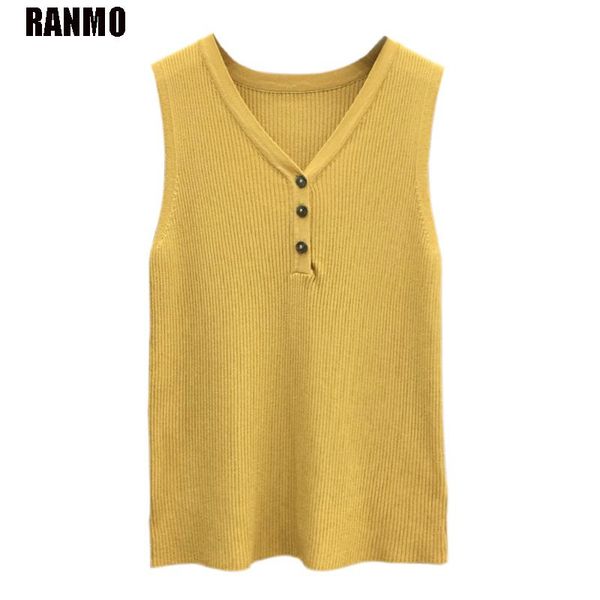 

women's vests ranmo knitted vest women sweaters winter sleeveless buttons casual korean style pullovers female slim jumper, Black;white