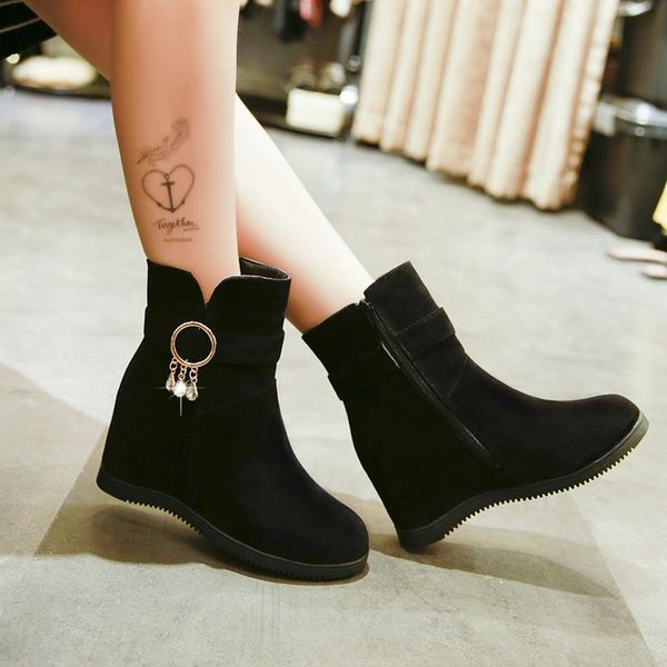 

boots shoe slope heightening with lean for warm preservation foreign trade 35-40 red shoes woman, Black