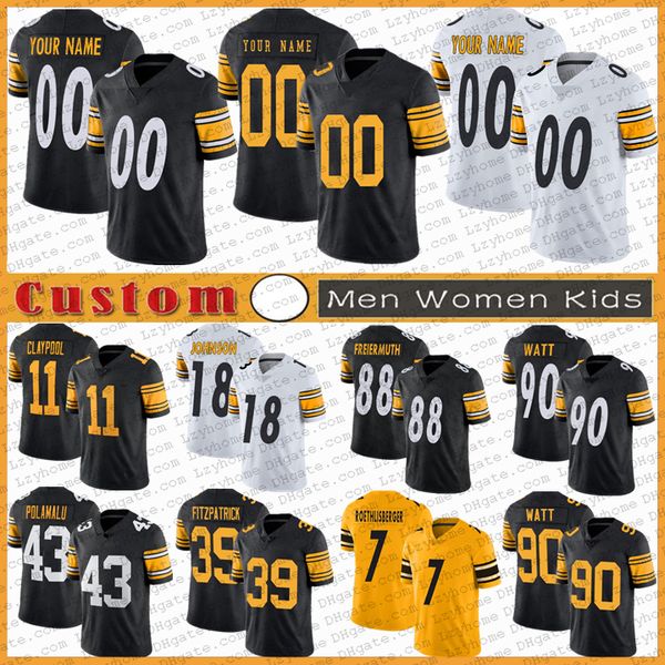 

22 najee harris 90 t.j. watt ben roethlisberger troy polamalu pitsteeler custom football jerseys chase claypool minkah fitzpatrick has, Black;red