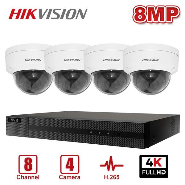 

hikvision 8ch 4k oem nvr kit 4pcs 8mp poe ip camera system indoor/outdoor dome cctv security ip66 h.265 wireless kits