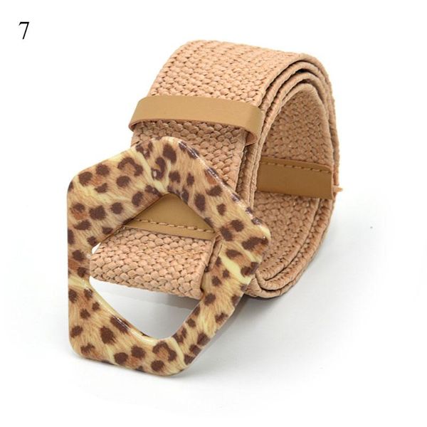 

belts linen weave wide women's fake straw leopard buckle elastic vintage for women braided belt, Black;brown
