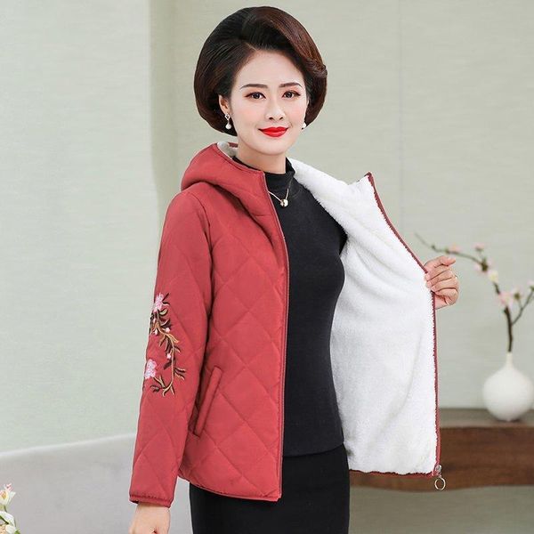 

women's down & parkas middle aged women autumn winter cotton jacket lamb hooded thick warm short outerwear plus size 5xl mother coats, Black
