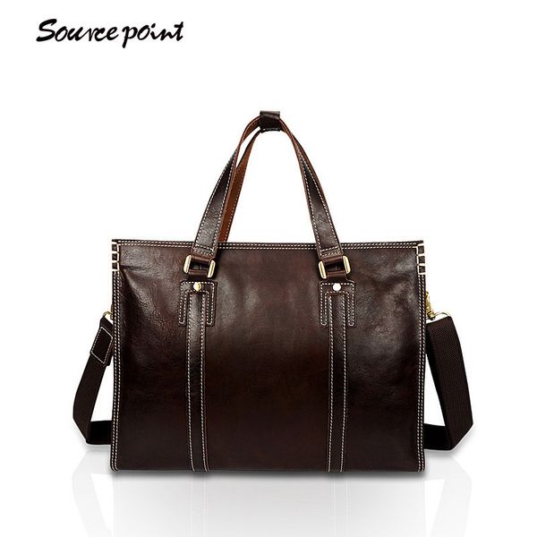 

source layer cow leather handbag glossy single shoulder msenger bag computer leather men's bag men's briefcase