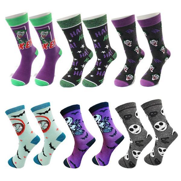 

men's socks personality cartoon men women novelty sports riding running halloween clown middle tube skateboard basketball cotton hose, Black