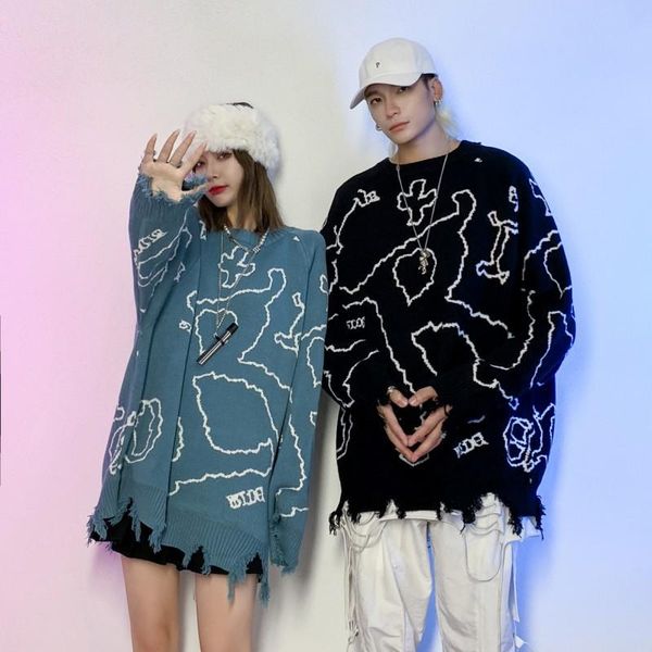 

men's sweaters men sweater funny cartoon graphic o-neck knitted casual harajuku high street college style streetwear male, White;black