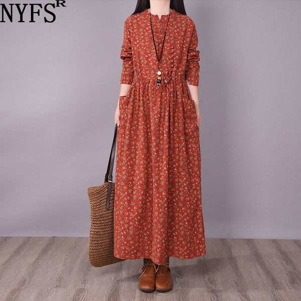 

nyfs 2021 new spring autumn vintage small floral long sleeve woman dress vestido de mujer robe elbise dresses for women 210319, Black;gray