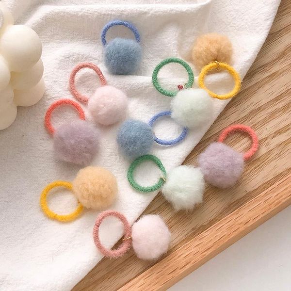 

10pcs/set girls candy color small hair balls elastic bands cute baby headband ornaments fashion accessories, Slivery;white