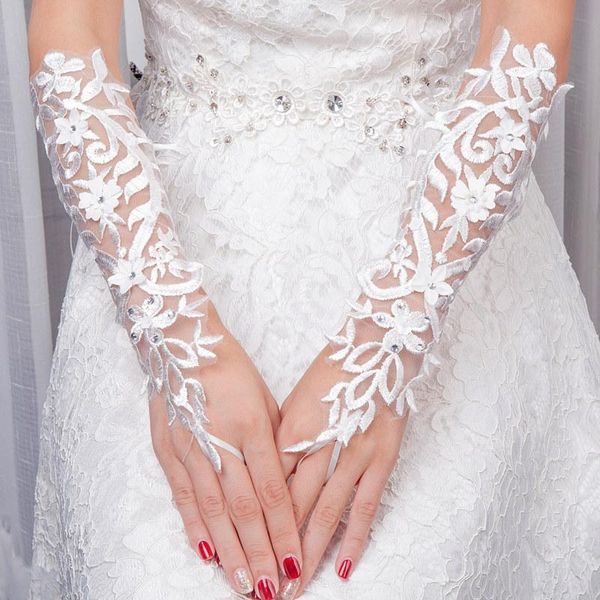 

bridal gloves chic lace wedding with beaded elegant fingerless accessories, White