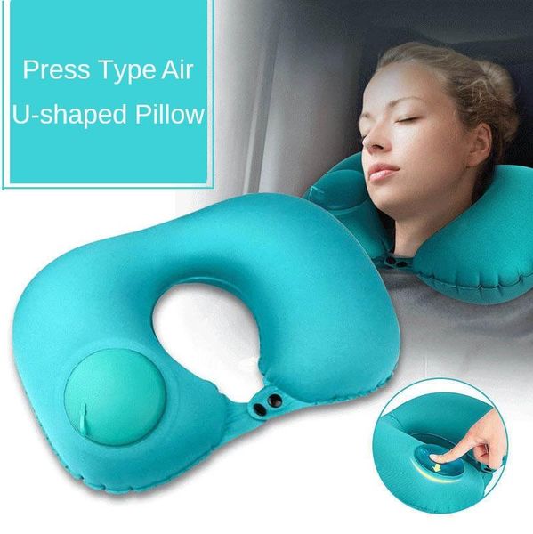 

flocking press automatic inflatable pillow travel u-shaped neck