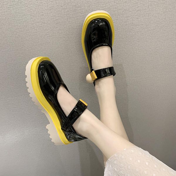 

dress shoes drop platform ankle strap casual candy color mary janes women pumps comfortable round toe med heel lolita, Black