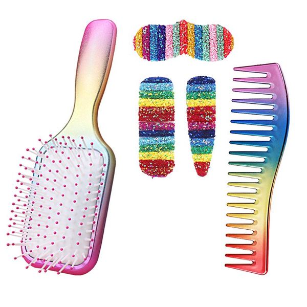 

hair brushes 1 set/5pcs comb bang clip set air cushion care wide tooth, Silver