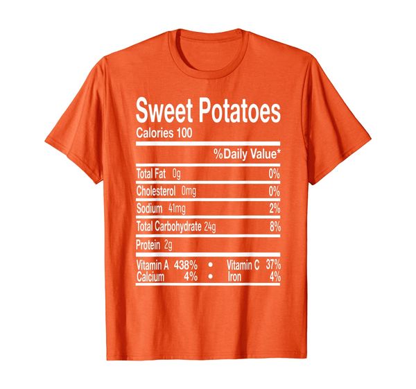 

funny sweet potatoes nutrition facts thanksgiving costume t-shirt, White;black
