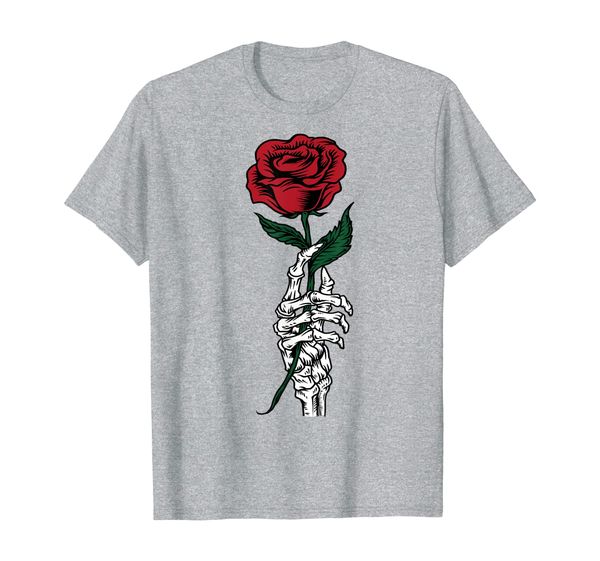 

rose flower gift - white skeleton hand holding a red rose t-shirt, White;black