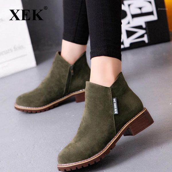 

boots xek fashion women shoes autumn winter classic zipper snow ankle suede zll1391, Black